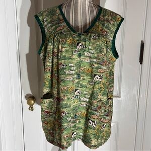 Green Farm Animal Print farm core smock button cows horse cottage S230
